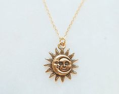 Friendship Soulmate, Sun And Moon Necklace, Grandma Necklace, Moon Pendant Necklace, Gold Sun, Moon Charm, Sun And Moon, Moon Pendant, Moon Necklace