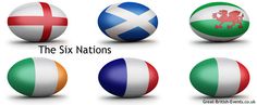 six balls with the flag of england, scotland, ireland, wales, and france