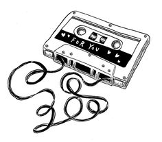 a drawing of an old school cassette tape recorder with its cord still attached to it