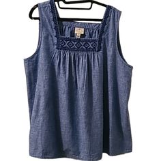 St. John's Bay Womens Petite Plus Size Blue Summer Tank Top With Smocking Pxxl. Very Cute, Cool And Comfortable Summer Top. New With Tags Never Worn. Smoke-Free Home. Please Bundle And Save!! Bin 204 Sleeveless Smocked Cotton Top, Blue Cotton Blouse With Smocked Bodice, Blue Smocked Top For The Beach, Blue Smock Top For The Beach, Blue Smock Top For Beach, Casual Blue Blouse With Smocked Bodice, Blue Smock Top For Vacation, White Embroidered Blouse, Gauze Shirt