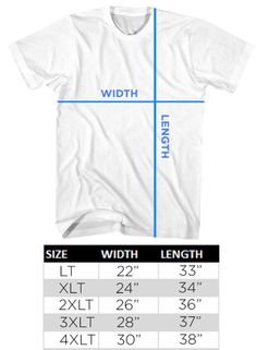 a white t - shirt with the measurements for width