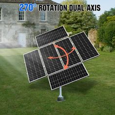 a solar panel on top of a pole in front of a house with the caption rotary dual - axs