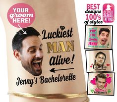 an advertisement for a man's bachelor party with pictures of his face and name