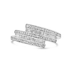 Metal: 14K White Gold Gemstones: 0.45 Cts. Diamonds Baguette Cut Diamond Ring With Pave Setting, Channel Set Baguette Rings For Anniversary, Baguette Channel Set Rings For Anniversary, Silver Baguette Ring Fine Jewelry, Formal Baguette Channel Set Rings, White Gold Cubic Zirconia Ring With Baguette Diamonds, Dazzling White Gold Diamond Ring With Baguette Cut, Dazzling Baguette Cut White Gold Diamond Ring, Silver Baguette Diamond Rings