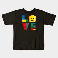 LOVE Lego Playful Unisex T-shirt With Character Print, Playful Black T-shirt With Character Print, Fun Character Print T-shirt, Playful Black Crew Neck T-shirt, Playful Black T-shirt With Graphic Print, Playful Black T-shirt With Funny Print, Playful Character Print T-shirt, Playful Unisex Pre-shrunk T-shirt, Fun Unisex T-shirt