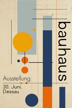 a poster with an abstract design on it's back side and the words, austellung 30 june dessauu