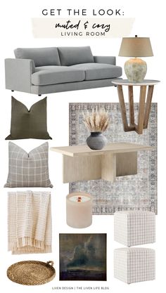 living room mood board with neutral colors