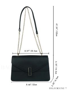 BagForLove - Square Metal Flap Bag: Exquisite Decor for a Stylish Statement Product Description Color Black Type Square Bag Bag Size Small Strap Type Chain Style Elegant Pattern Type Plain Closure Type Turn-lock Coating 100% Polyurethane Composition 100% Polyurethane Material PU Leather Size Chart INCH CM Strap Length Bag Length Bag Width Bag Height 47.2 inch 8.7 inch 2.6 inch 5.7 inch Strap Length Bag Length Bag Width Bag Height 120 cm 22 cm 6.5 cm 14.5 cm Details Pictures Similar Products h2 { Square Travel Bag With Chain Strap, Everyday Clutch Bag With Hasp Closure, Chic Clutch Bag With Hasp Closure, Daily Use Clutch Bag With Hasp Closure, Chic Envelope Bags For Daily Use, Chic Black Envelope Bag, Black Envelope Bag For Everyday, Black Everyday Envelope Bag, Trendy Envelope Bag For Everyday Use