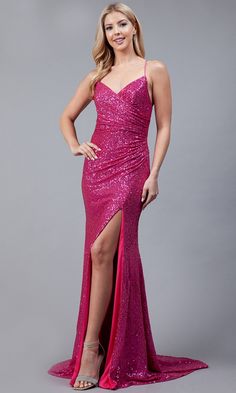 Long Sequin Faux-Wrap Prom Dress - PromGirl Debutante Ball, Sequin Evening Gowns, Prom Dresses Gowns, Sequin Prom Dress, Sequin Gown, Form Fitting Dress, Comfortable Design, Long Prom Dress, Quinceanera Dresses