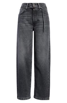 A slender belt threads through the loops of loose jeans cut from nonstretch, dark-wash denim that's been heavily faded for a vintage-inspired aesthetic. 30 1/2" inseam; 18" leg opening; 13" front rise; 16 1/2" back rise (size 29) Zip fly with button closure Five-pocket style 100% cotton Dry clean or hand wash, line dry Imported SPACE: A shop for emerging and advanced designers | Acne Studios Belted Rigid Straight Leg Jeans Acne Clothing, Faded Black Jeans, Acne Studios Jeans, Acne Studio, Inspired Aesthetic, Loose Jeans, Fade To Black, Dark Wash Denim, Grey Jean