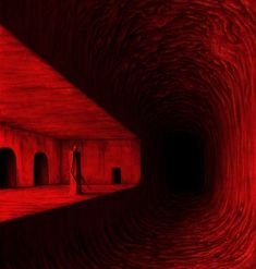 a tunnel with red light coming from it