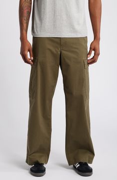 Roomy and versatile, these cargo pants made of soft cotton twill feature a baggy fit and a touch of stretch to keep you moving or relaxing in comfort. 31" inseam; 20" leg opening; 11 1/2" front rise; 15 1/2" back rise (size 32) Zip fly with button closure Front slant pockets; back flap pockets; cargo flap-patch pockets 97% cotton, 3% elastane Machine wash, tumble dry Imported Not available for sale and shipment to Germany Baggy Fits, Flap Pocket, Cargo Pants, Cotton Twill, Germany, Nordstrom, Pants, Trousers