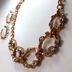 R.J. Graziano Rosegold Curb Link Necklace With Matching Hoop Earrings. Each Piece Is Adorned With Faceted Crystals. Brand New, Never Worn. Rose Gold Metal Hoop Jewelry, Rose Gold Hoop Jewelry, Glamorous Rose Gold Metal Jewelry, Elegant Copper Hoop Jewelry, Glamorous Rose Gold Jewelry, Faceted Crystal, Link Necklace, Hoop Earrings, Rose Gold