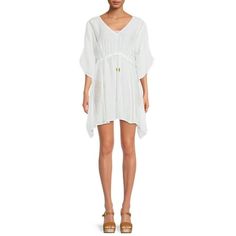 From vacays to beach daysyoure all set in Mikens Lace Caftan Swimsuit Cover Up. The crochet tape insets are an eye-catching detail along with the fabric in a drapey, gauzy finish. Perfect for your pre- or post-swim sessions. Size: M.  Color: White.  Gender: female.  Age Group: adult. Beachwear Kaftan For Beach And Spring, Beachwear Kaftan For Beach And Spring Season, Spring Beachwear Kaftan For Beach, Summer Beachwear Swimwear In Tunic Style, Beachwear V-neck Cover-up For Daywear, Summer Beachwear Tunic Swimwear, Tunic Style Beachwear Swimwear For Summer, V-neck Beachwear Cover-up For Daywear, White Beachwear Kaftan For Vacation