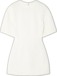 Formal Structured Crepe Dress, Elegant Short Sleeve Mini Dress For Daywear, Elegant White Mini Dress With Gathered Sleeves, Cocktail Midi Dress With Structured Shoulders And Short Sleeves, Modern Structured Dresses With Boning, Modern Structured Dress With Boning, Elegant Mini Dress With Structured Shoulders And Short Sleeves, Formal White Silk Crepe Dress, Elegant White Silk Crepe Dress