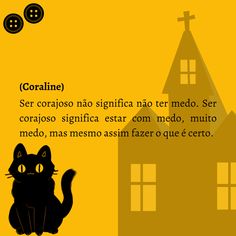 a black cat sitting in front of a yellow background with the words coraine written below it