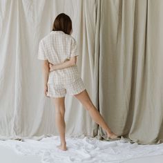 Our gingham sleepwear is woven from 100% French flax linen and pre-washed for extra softness. The Esme Short is a modern take on classic boxers with a high rise relaxed fit and faux button fly. Plaid Relaxed Fit Sleepwear, Spring Plaid Sleepwear, Plaid Cotton Summer Sleepwear, Summer Gingham Cotton Sleepwear, Gingham Sleepwear With Relaxed Fit For Loungewear, Relaxed Fit Gingham Sleepwear For Loungewear, Casual Gingham Sleepwear For Loungewear, Gingham Cotton Sleepwear With Relaxed Fit, Summer Gingham Sleepwear For Loungewear