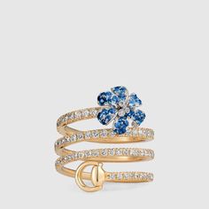 Gucci - Gucci Flora ring with sapphires Luxury Gold Jewelry, Gold Jewelry Collection, Gucci Flora, Gucci Women, Gucci Jewelry, Diamond Jewelry Designs, Fine Jewelry Collection, Gold Jewellery Design, Rings Necklaces