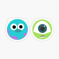 two cartoon eyes stickers on a white background