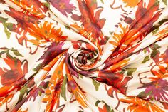 Red and Orange Floral Italian Silk Charmeuse – Prime Fabrics Spring Silk Scarf With Satin Finish, Spring Satin Silk Scarf With Satin Finish, Bohemian Satin Silk Scarf For Summer, Silk Scarf For Spring Party, Silk Scarf For Party In Spring, Summer Silk Scarf With Satin Finish, Red And Orange, Silk Charmeuse, Be Perfect