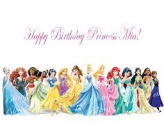 a group of disney princesses with the words happy birthday princess mila on them