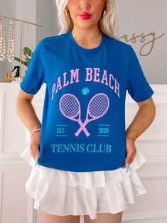 Palm Beach Tennis Club Preppy Tee | Sassy Shortcake Boutique | sassyshortcake.com Flirtatious Skirt, Sassy Shortcake, Preppy Tee, Blue Preppy, Tennis Rackets, Tennis Club, Beach Tennis, Tennis Clubs, Red Tee