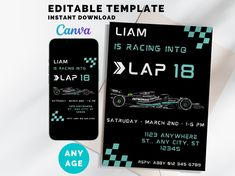 This Formula 1 Mercedes inspired birthday invitation is the perfect invite for a Formula 1 fan with a F1 Themed Birthday Party. Invite friends and family to a perfect birthday party with an invitation they won't forget. This birthday invite will impress kids, friends and family. Easy to customize with Canva, to make it perfect for every birthday. How does it work? After purchase, you will receive a PDF file. This PDF file contains your link to the Canva Template. From there you have all access t F1 Birthday Invitation, F1 Theme Party Birthday, Formula One Party, Formula One Birthday Party, F1 Birthday Party Ideas, Formula 1 Birthday, 1 Birthday Invitation, F1 Birthday, F1 Party