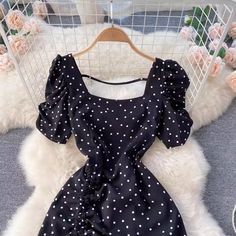 square neck polka dot dress with short sleeves summer dress , YM39 – ymprom Short Sleeve Summer Dresses, Dress With Short Sleeves, Sling Dress, Festival Dress, Maxi Dress Party, Casual Summer Dresses, New Arrival Dress, 50's Dress, Beach Dresses