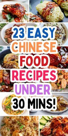 the cover of 23 easy chinese food recipes under 30 mins, including chicken and rice