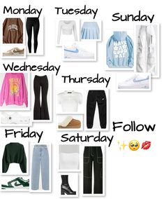 What To Wear On A Thursday To School, What To Wear Each Day Of The Week, What To Wear On Wednesday, Monday To Friday Outfits, 8th Grade Outfits, Monday Outfit, Middle School Outfits