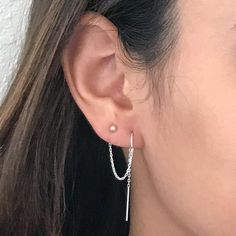 Double Piercing Earrings Two Hole Earring Double Hole | Etsy 2nd Ear Piercing, Second Lobe Piercing, Triple Lobe Piercing, Double Lobe Piercing, Double Piercing Earring, Double Piercing Earrings, Second Ear Piercing, Second Hole Earrings, Chain Threader Earrings