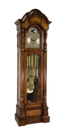 an antique grandfather clock with pendulums on the sides