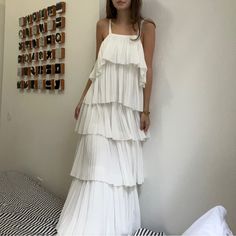 L’ide White Pleated Tiered Ruffle Maxi Dress Australian Size 8 Sample Ruffle Maxi Dress, Ruffled Maxi Dress, Colorful Dresses, Women's Dress, Color White, Maxi Dress, Women Accessories, Womens Dresses, Outfit Accessories