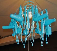 a blue chandelier hanging from the ceiling