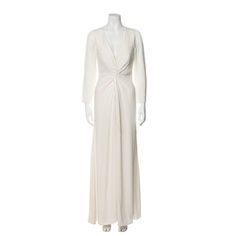 Reformation Evening Gown White Long Sleeve With V-Neck Bust: 37.75" Waist: 33.25" Hip: 36.75" Length: 60.75" I Wear This As My Wedding Dress And Loved It. I Am A True 6-8 Us Size It Has A Stunning Plunge Neckline. The Button On The Back Do Have A Minor Discoloration But I Didnt Mind And I Wore It As Is. Cream Dress, Plunging Neckline, White Long Sleeve, Evening Gowns, Long Dress, V Neck, Wedding Dresses, Womens Dresses, Wedding Dress