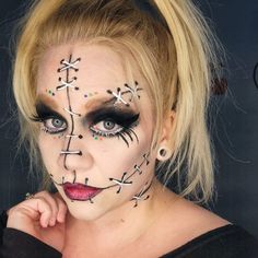 Spooky doll Halloween makeup Scary Maid Makeup, Doll Makeup Halloween Kids, Possessed Doll Makeup, Evil Doll Makeup, Rag Doll Makeup Halloween, Dead Girl Makeup Halloween, Spooky Doll Makeup, Scary Doll Makeup Halloween, Dead Doll Makeup