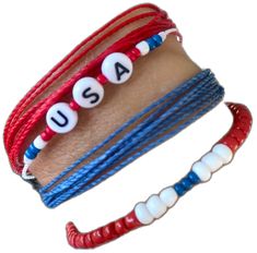 Blue Adjustable Bracelets For 4th Of July, Patriotic Red Adjustable Beaded Bracelet, Adjustable Red Beaded Bracelets For 4th Of July, Adjustable White Beaded Bracelets For 4th Of July, Adjustable Blue Jewelry For 4th Of July, Red Jewelry For Friendship On 4th Of July, Adjustable Multicolor Jewelry For Independence Day, Red Adjustable Bracelets For Independence Day, White Adjustable Bracelets For Independence Day