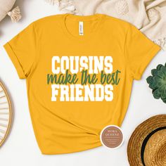 Gather up your cousin squad and show off your family pride with this fun and trendy product! Perfect for family gatherings, reunions, or just casual hangouts, this item is sure to be a hit with your favorite cousins. Embrace the bond of cousinhood and let your unique connection shine with this must-have addition to your squad's collection. Get ready to make memories and create special moments with your cousin squad like never before!hop these cool Cousin Shirts today. All shirts are unisex and a Graphic Tee Crew Neck Tops For Family Gatherings, Graphic Tee With Crew Neck For Family Gatherings, Father's Day Graphic Print Tops For Family Gatherings, Casual Letter Print Shirt For Family Reunion, Casual Tops With Funny Text For Family Reunion, Cotton Top For Family Gatherings On Father's Day, Cotton Tops For Family Gatherings On Father's Day, Casual Relaxed Fit Tops For Family Reunion, Crew Neck Shirt With Letter Print For Family Gatherings