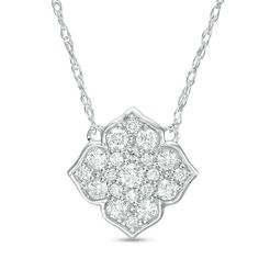 Beautifully composed, this diamond flower necklace is a dainty look she'll want to wear every day. Crafted in cool 10K white gold, this sparkling design features diamonds in a sculpted four-petal frame. Radiant with 1/4 ct. t.w. of diamonds and a brilliant buffed luster, this bright bloom suspends centered along an 18.0-inch rope chain that secures with a spring-ring clasp. Diamond Necklace With Single Cut Flower-shaped Diamonds, Flower Shaped Diamond Necklace With Single Cut Diamonds, Flower-shaped Diamond Necklace With Single Cut Diamonds, Sterling Silver Necklace With Diamond Accents In Flower Shape, Sterling Silver Diamond Flower Pendant Necklace, Diamond Flower Necklace For Anniversary, Sterling Silver Flower Necklace With Diamond Accents, Diamond White Flower Pendant Necklace With Single Cut Diamonds, White Gold Diamond Necklace With Flower Shape For Anniversary