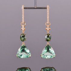 Make them green with envy! These earrings are magnificent. They feature flourite, green tourmaline and diamond all hand set in 14k yellow gold. Elegant Green Tourmaline Earrings, Green Jewellery, Green With Envy, Chandler Az, Diamond Dangle Earrings, Green Jewelry, Emerald Earrings, Antique Diamond, Green Gemstones