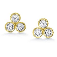 Modern and elegant, these 3-Stone diamond earrings are bezel-set with a total of six brilliant cut round diamonds for a total of 3/4 carat total weight. These earrings are available in either 14k white gold or 14k yellow gold, and have standard posts and pushbacks. Three Stone Earrings, Bezel Set Diamond Earrings, Three Stone Diamond, Bezel Set Diamond, Accessories Jewelry Earrings, 2 Carat, Three Stone, Stone Earrings, Bezel Setting