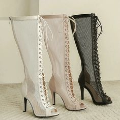 Mesh Boots, Heels Ideas, Boot Heels, The Spike, Summer Boots, Stiletto Boots, Spike Heels, Stylish Boots, Party Look