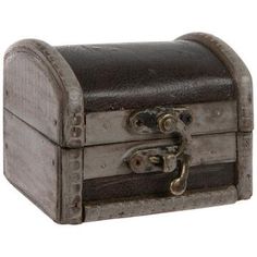 an old wooden chest with metal handles