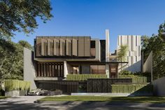 an architectural rendering of a modern house in the suburbs of los angeles, california with grass growing on the front and side