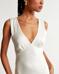 Women's Plunge Cowl Back Maxi Dress | Women's The A&F Wedding Shop | Abercrombie.com Reception Outfit, Fitted Maxi Dress, Vacation Wear, Engagement Outfits, Bride Clothes, Womens Maxi Dresses, Hip Length, Satin Fabric, Jumpsuit Dress