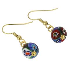 Flirty and stylish, these Murano Glass Millefiori earrings are modern and classic at the same time. The multicolor beads with a variety of millefiori designs present the most popular and ancient Murano glass technique in a contemporary way. Measurements: Each bead measures 3/8 inches in diameter. Ear hooks are made of gold-plated surgical steel. All other non-glass parts are also gold-plated. These Murano Glass earrings come with an attractive velvet pouch and the certificate of authenticity. Th Elegant Multicolor Nickel-free Beaded Earrings, Elegant Multicolor Round Beads Flower Earrings, Elegant Multicolor Round Flower Earrings, Elegant Adjustable Multicolor Flower Earrings, Ball Earrings Gold, Murano Glass Earrings, Italian Leather Handbags, Murano Glass Jewelry, Italian Bags