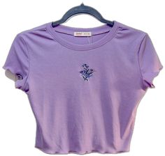 Purple Crew Neck Top With Floral Embroidery, Purple Floral Embroidered Crew Neck Top, Summer Purple Tops With Floral Embroidery, Purple Floral Embroidery Top For Spring, Embroidered Cotton Lavender Top, Embroidered Lavender Cotton Top, Fitted Embroidered Purple Tops, Fitted Purple Embroidered Tops, Cropped Camisole