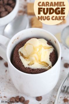 a close up of a mug cake in a cup