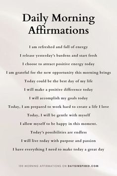 a poem written in black and white with the words'daily morning affirmationss '