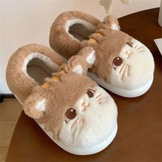 Cute Cat Cotton Slippers Cat Eat, Fun Slippers, Kawaii Store, Cat Slippers, Animal Slippers, Cute Slippers, Brown Cat, Kawaii Cartoon, Plush Pattern